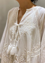Load image into Gallery viewer, Simple White Embroidered Hollow Out Cotton Long Dresses Spring