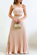 Load image into Gallery viewer, Solid Color Ruffled Top Pleated Skirt Set