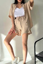 Load image into Gallery viewer, Short Sleeve Drop Shoulder Drawstring Shorts Two-Piece Set