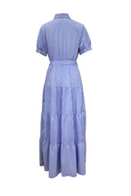 Load image into Gallery viewer, Striped Tie-waist Tiered Shirt Dress