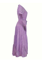 Load image into Gallery viewer, Striped Tie-waist Tiered Shirt Dress