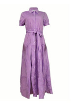 Load image into Gallery viewer, Striped Tie-waist Tiered Shirt Dress