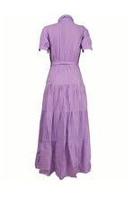 Load image into Gallery viewer, Striped Tie-waist Tiered Shirt Dress