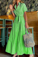 Load image into Gallery viewer, Striped Tie-waist Tiered Shirt Dress
