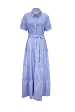 Load image into Gallery viewer, Striped Tie-waist Tiered Shirt Dress