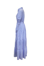 Load image into Gallery viewer, Striped Tie-waist Tiered Shirt Dress