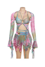 Load image into Gallery viewer, Tie Dyed Fringe Vest Cover-up Three-piece Skirt Suits