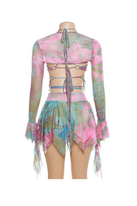 Tie Dyed Fringe Vest Cover-up Three-piece Skirt Suits