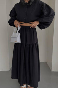 Tie-up Crop Top Tiered Midi Skirt Suits