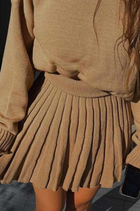 Turtleneck Sweater Pleated Mini Skirt Suits