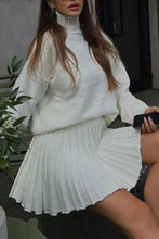 Load image into Gallery viewer, Turtleneck Sweater Pleated Mini Skirt Suits