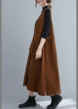 Load image into Gallery viewer, Unique V Neck Sleeveless cotton Spring Dresses Lnspiration Brown Robe Dress