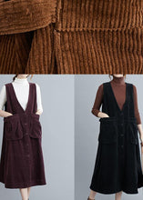 Load image into Gallery viewer, Unique V Neck Sleeveless cotton Spring Dresses Lnspiration Brown Robe Dress