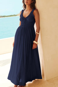 V Neck Tie-up Smocked Midi Dress