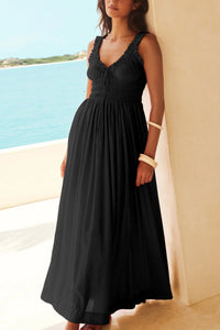 V Neck Tie-up Smocked Midi Dress