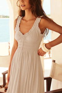 V Neck Tie-up Smocked Midi Dress