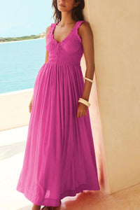 V Neck Tie-up Smocked Midi Dress