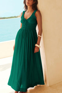 V Neck Tie-up Smocked Midi Dress