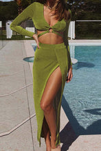 Load image into Gallery viewer, V Neck Ring Strappy Crop Top Slit Skirt Set