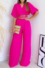 Load image into Gallery viewer, V Neck Waist-Tie Wide Leg Pants Set