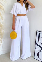 Load image into Gallery viewer, V Neck Waist-Tie Wide Leg Pants Set