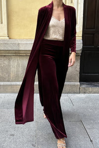 Velvet Slit Long Cardigan Two-piece Pants Suits
