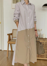 Load image into Gallery viewer, Vintage Apricot Striped Patchwork Cotton shirts Long Dresses Spring