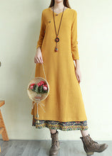 Load image into Gallery viewer, Vintage Yellow Button V Neck Patchwork Long Dresses Long Sleeve