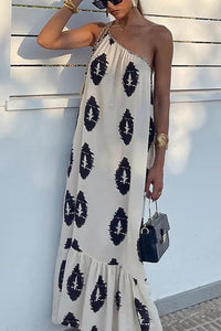 Plenty of Sunshine Ethnic Print One Shoulder Loose Maxi Dress