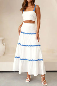 Wavy Cami Vest Tiered Midi Skirt Suits