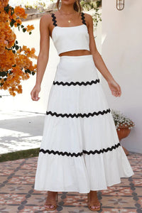 Wavy Cami Vest Tiered Midi Skirt Suits