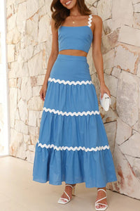 Wavy Cami Vest Tiered Midi Skirt Suits