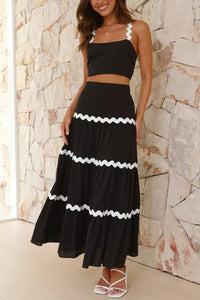 Wavy Cami Vest Tiered Midi Skirt Suits