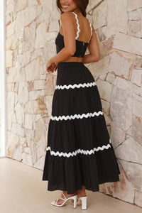 Wavy Cami Vest Tiered Midi Skirt Suits