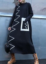 Load image into Gallery viewer, Women black Sweater dresses DIY patchwork color Ugly fall knitwear