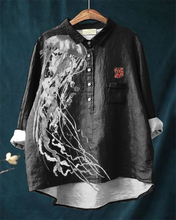 Load image into Gallery viewer, Japanese Art Jellyfish Print Casual Cotton and Linen Shirt