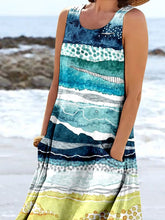 Load image into Gallery viewer, Women's Beachy Watercolour Stripes Beach Art Print Pocket Casual Resort Comfort Maxi Dress