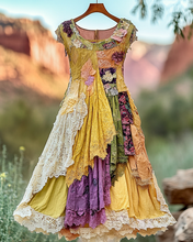 Load image into Gallery viewer, Vintage Floral Embroidered Lace Patchwork Dress b034