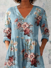 Load image into Gallery viewer, Women's Elegant Floral Pattern Round Neck Cotton and Linen Top