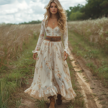 Load image into Gallery viewer, Women's Vintage Country Pastoral Linen Style Long-sleeve Maxi Long Dress