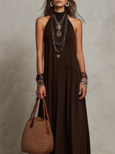 Load image into Gallery viewer, Dark Brown Halter Neck Minimalist Long Dress