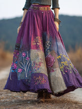 Load image into Gallery viewer, Boho Floral Embroidery Patchwork Vintage Art Women's Linen Flowy Maxi Dress