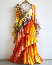Load image into Gallery viewer, Rainbow Linen Ruffle Daisy Embroidery Irregular Dress 4d6d