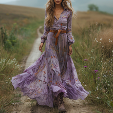 Load image into Gallery viewer, Women's Retro V-neck Floral Long-sleeve Bohemian Pastoral Style Maxi Long Dress