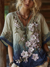 Load image into Gallery viewer, Classy Gradient Japanese Sakura Embroidered Linen Short Sleeve Shirt