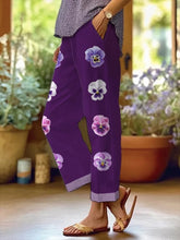 Load image into Gallery viewer, Women&#39;s Purple Flower  Casual Pants