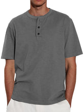 Load image into Gallery viewer, Men's Solid Color Short Sleeve Crew Neck Henley Shirt
