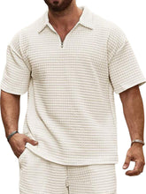 Load image into Gallery viewer, Men's summer jacquard small square solid color zipper casual short-sleeved POLO shirt