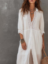 Load image into Gallery viewer, Vintage Lace-trimmed Cotton Linen Shirt Midi Dress