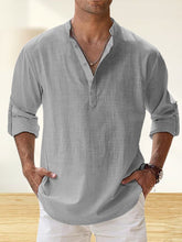 Load image into Gallery viewer, Men's Cotton And Linen Stand Collar Basic Casual Long-sleeved Shirt